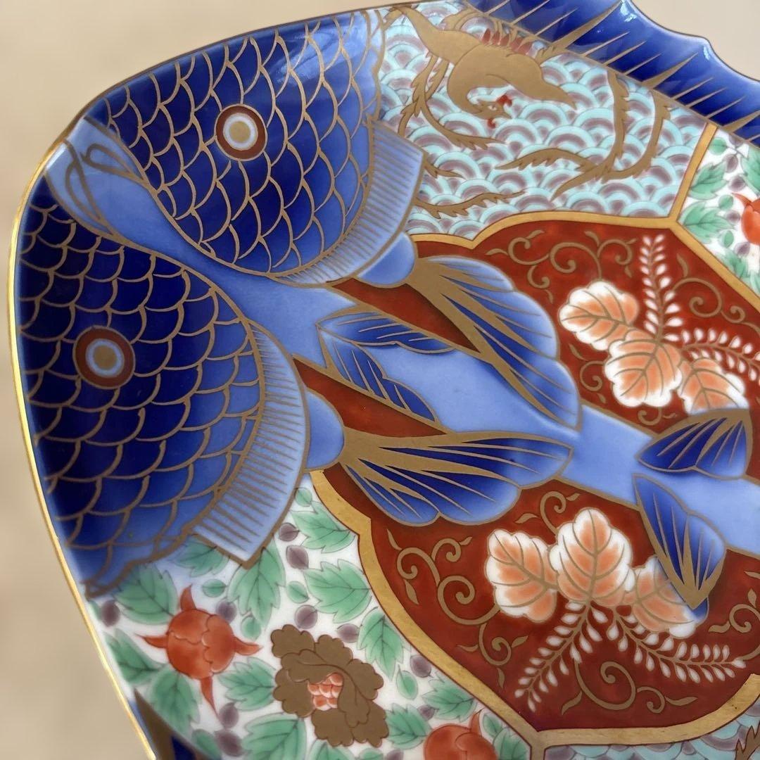 深川製磁 古伊万里鳳凰割地紋 魚型皿