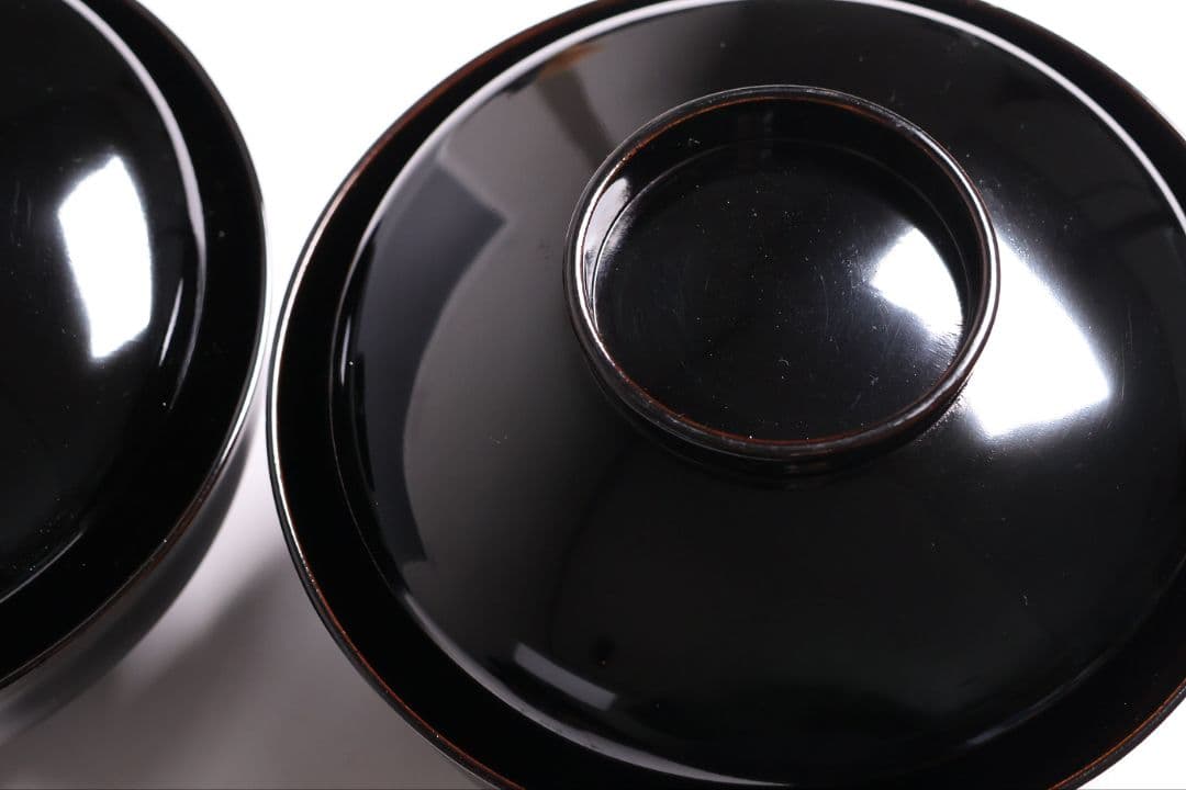 MB194】天然木漆塗 鳳凰桐唐草 金蒔絵 黒塗 吸物椀 三客 大正昭和