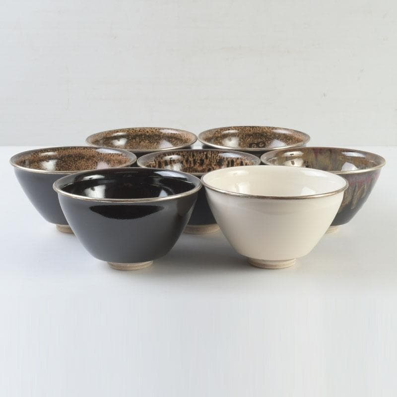 茶道具 平安 万代草山作 天目茶碗 七種 共布共箱 M 9329A