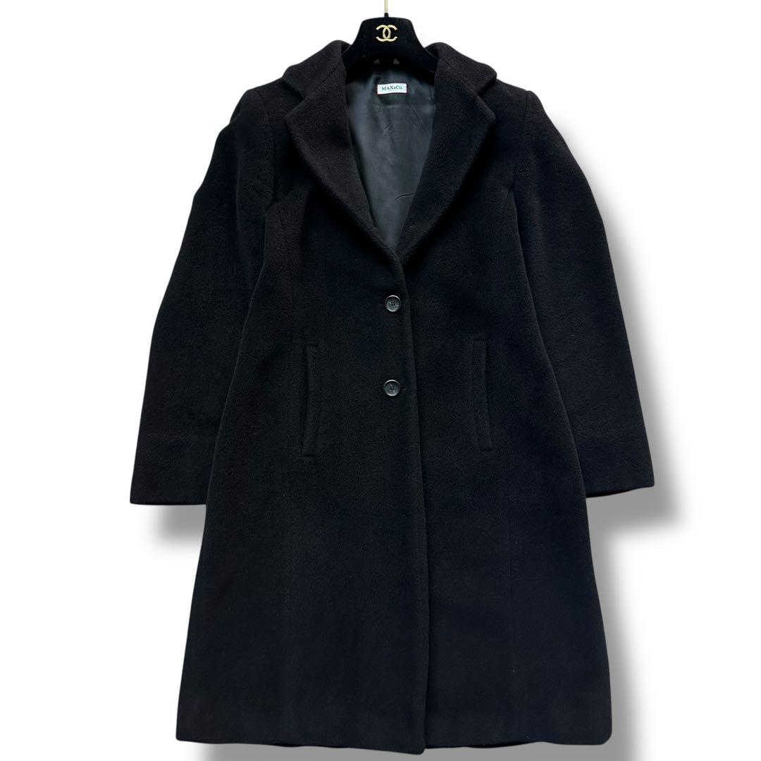 美品 カシミヤ混 マックスマーラ チェスターコート ロング 黒 レディース MAXMARA WEEKEND LINE（マックスマーラウィークエンドライン） 【限定