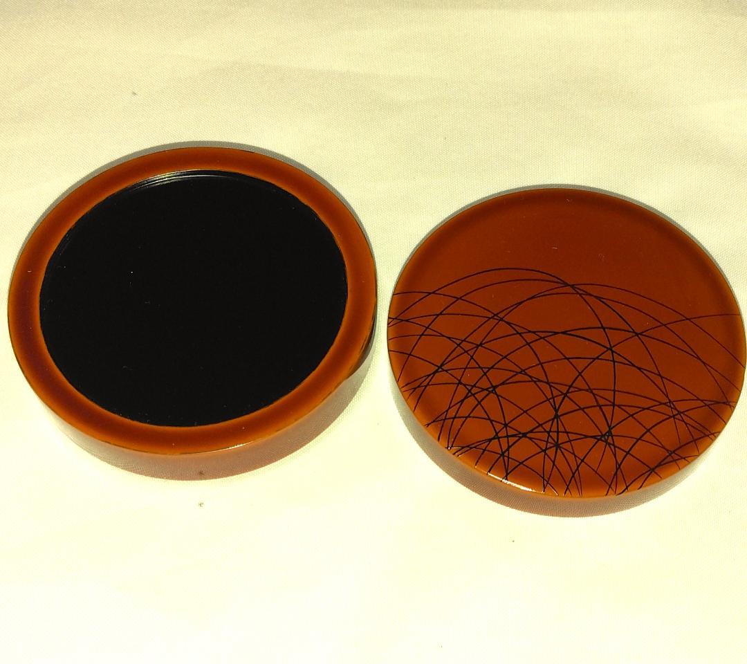 茶道具　加賀山中塗蒔絵師　細川司光作　溜塗野分蒔絵香合　超美品！！