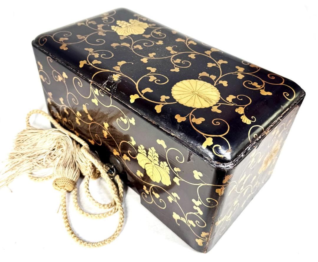 江戸時代 木製蒔絵唐草文道具入れ 漆器 茶道 書道 華道 香道 WWWT126