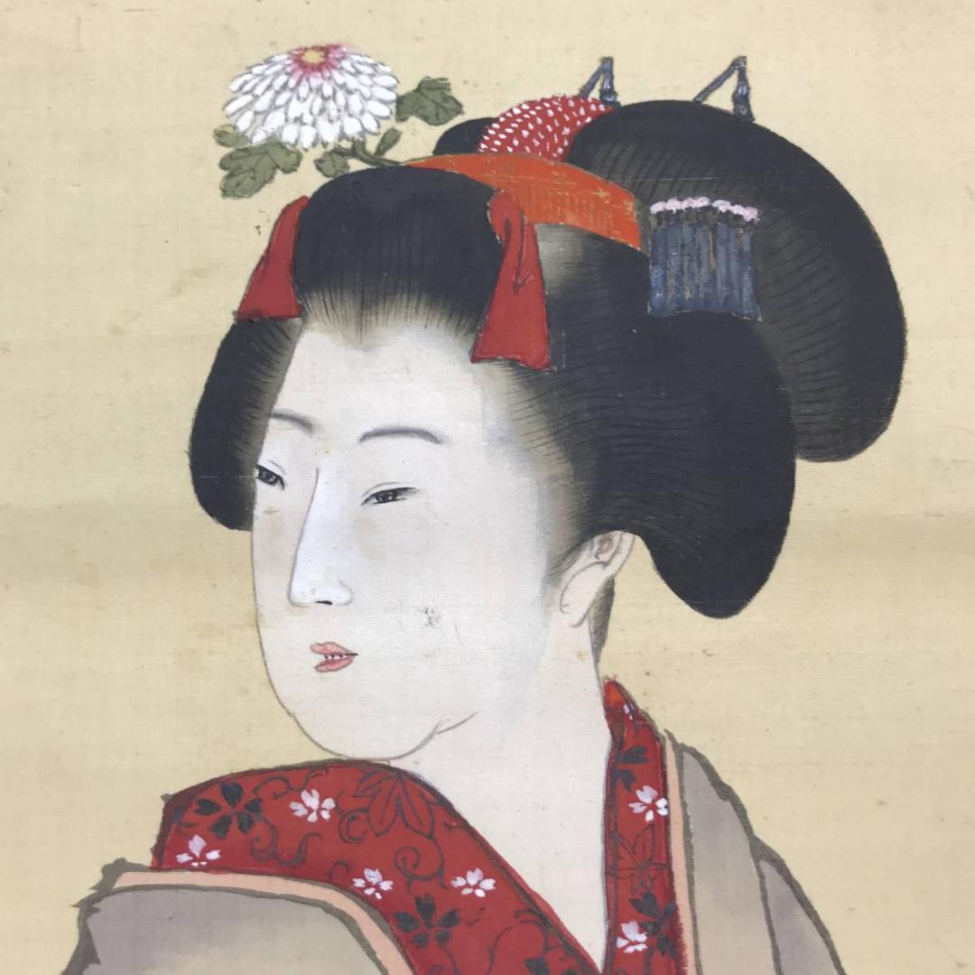 【真作】中島来章/美人画/美人図/掛軸/名家伝来/AC-395