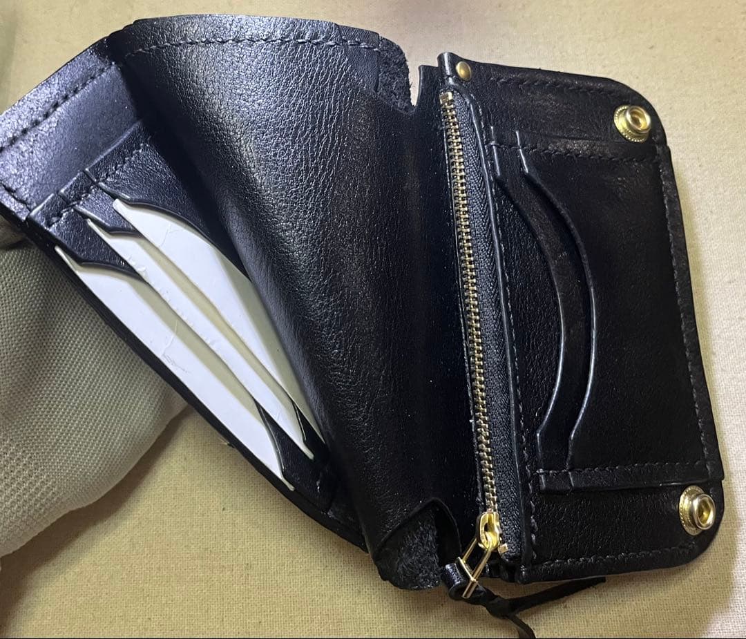 ミドル トラッカーウォレット ポケット部分本革ハラコ豹柄 三層