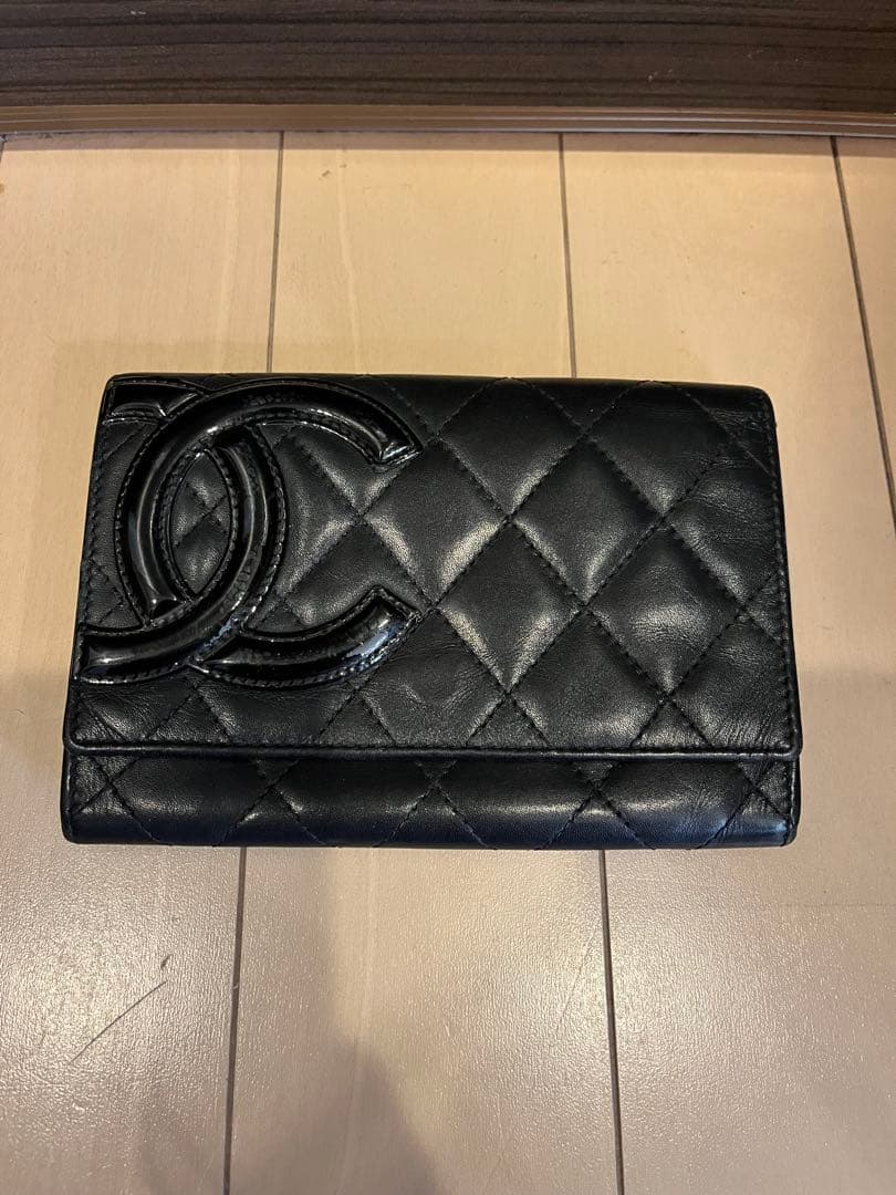 CHANEL カンボンライン　キルティング 二つ折り財布　ブラック