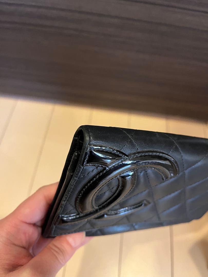 CHANEL カンボンライン　キルティング 二つ折り財布　ブラック