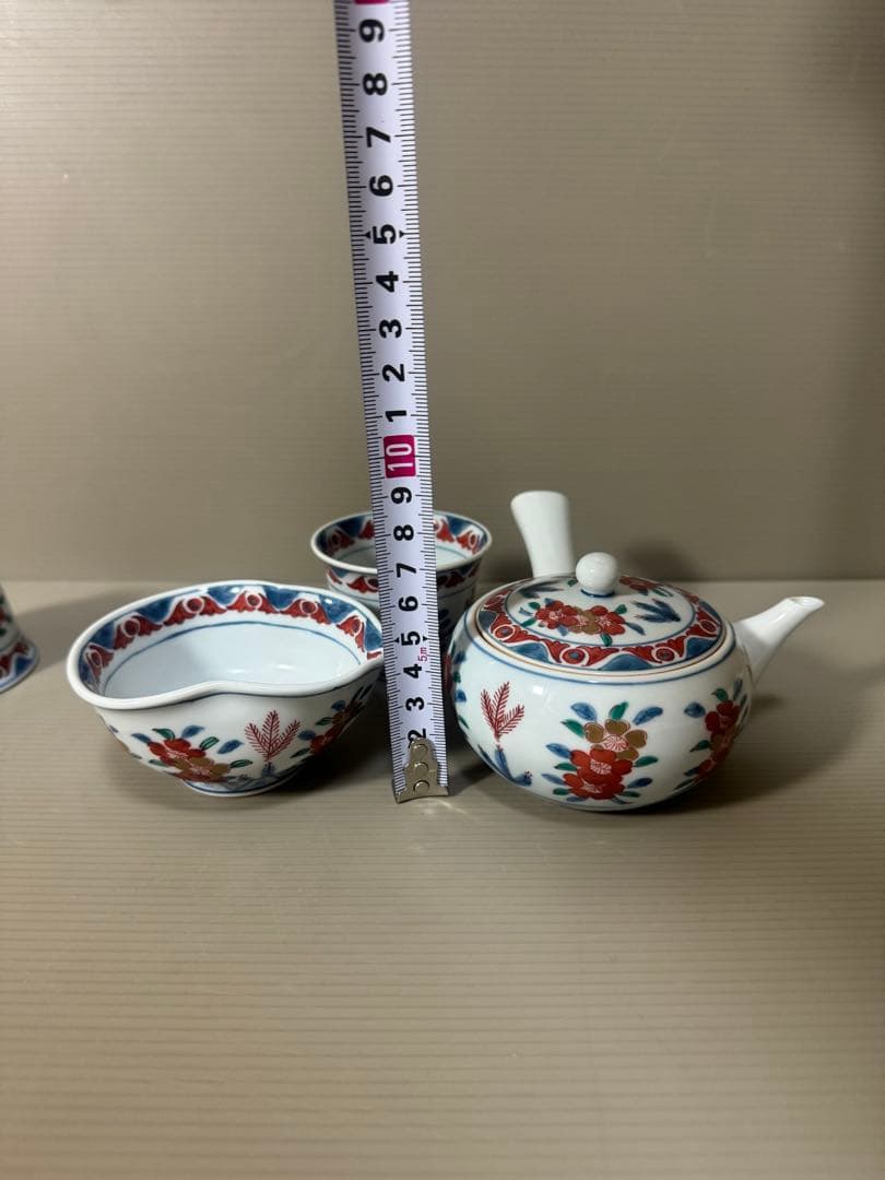 2169源右衛門古伊万里風桜図玉露茶器セット急須1客湯冷し1客湯呑5客