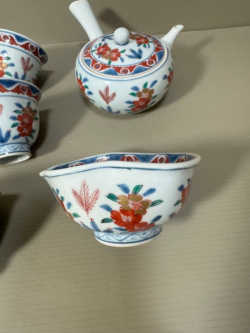 2169源右衛門古伊万里風桜図玉露茶器セット急須1客湯冷し1客湯呑5客