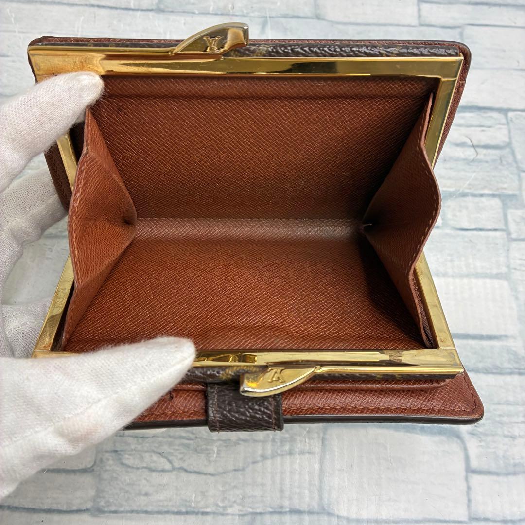 美品50 VUITTON ルイヴィトン モノグラム 二つ折り財布 がま口 ku8
