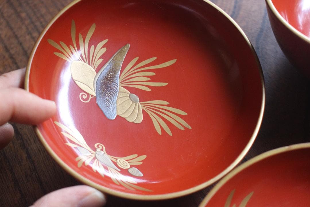 時代逸品！時代金縁朱漆に極上貝尽くし蒔絵の映えるお椀2点（検輪島塗雑煮椀