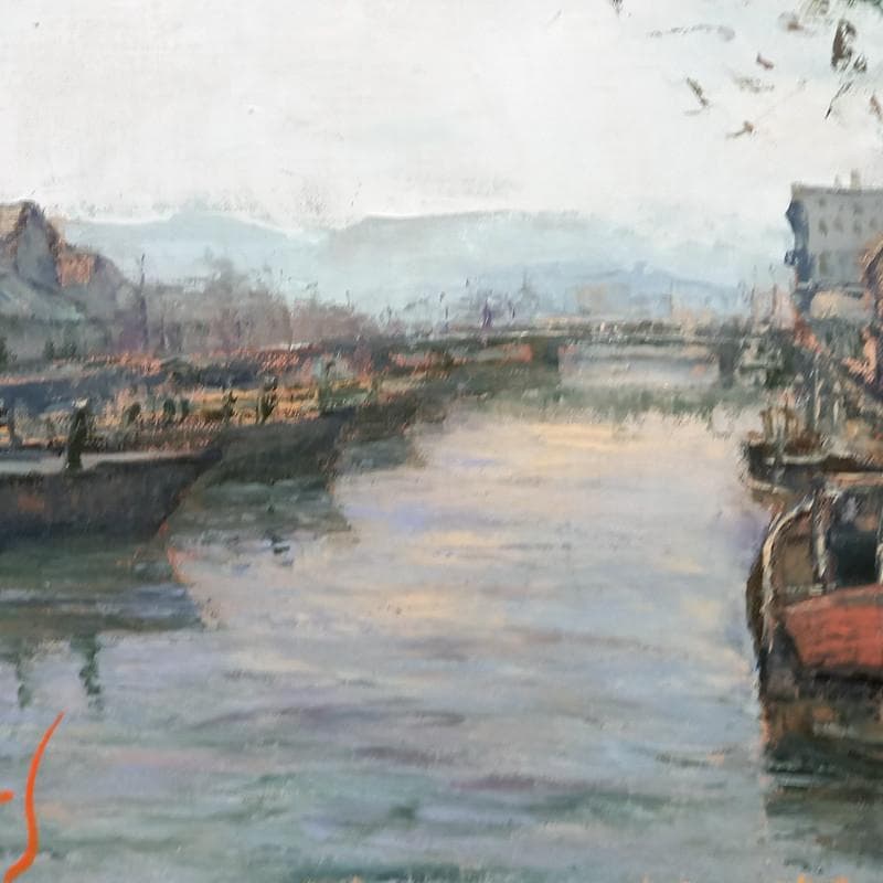 ☆ 佐藤あつ子 ☆「雨の小樽運河」油絵　P６号