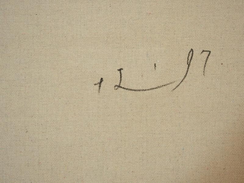 人物画　油絵　奈良美智　女の子と草原　F6　額付き　手描き　肉筆