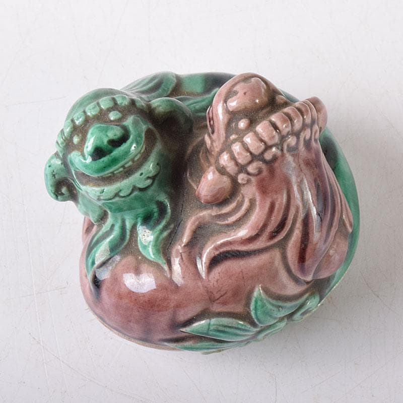 茶道具 九谷焼 九谷岩花造 色絵 獅子 香合 共布 共箱 V R8226 - メルカリ