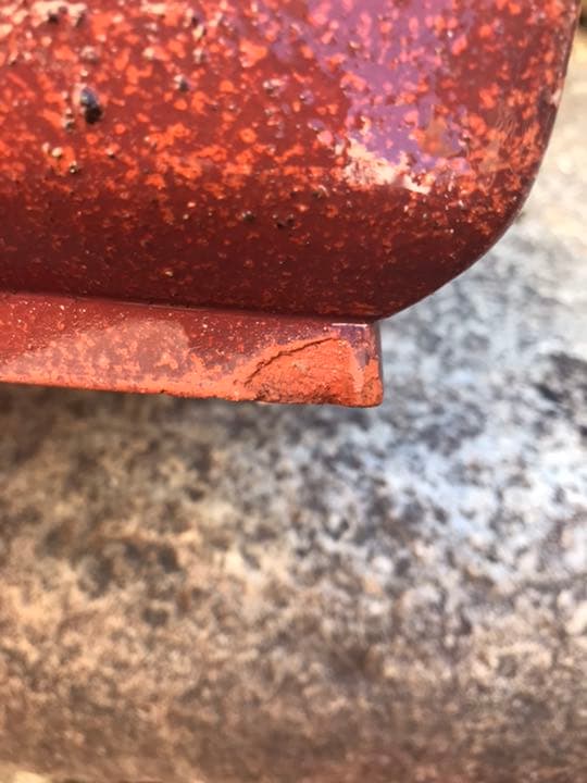 盆栽鉢　時代銭号赤色梨皮上帯長方盆栽鉢32x23x9