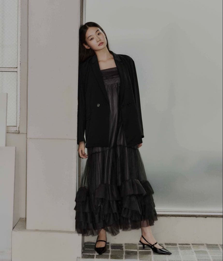 アンドレスドANDRESD ボリュームチュールジャケットセットドレス S BK