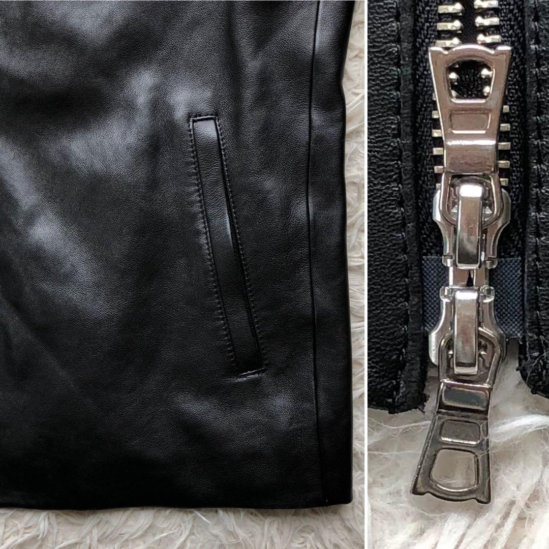 極美品 羊革 L】アダムエロペ シングルライダースジャケット 黒 Wジップ
