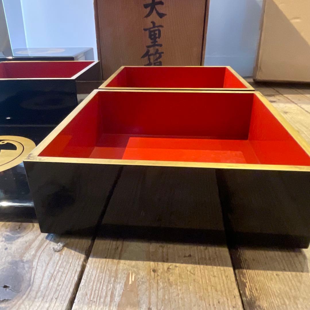え*こ様 黒塗金紋　大重箱　重箱　年代物　骨董品　工芸品　漆塗り　インテリア　希