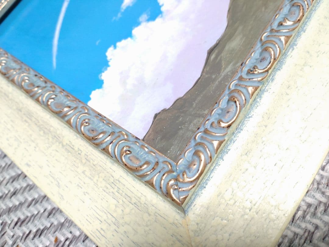 猫の油絵【ひこうき雲】1点物の原画/作者サイン入り◇額縁付属