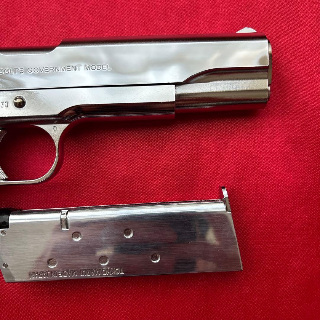 東京マルイ　コルトガバメント　ニッケルフィニッシュ　カスタムレザーグリップ訳あり