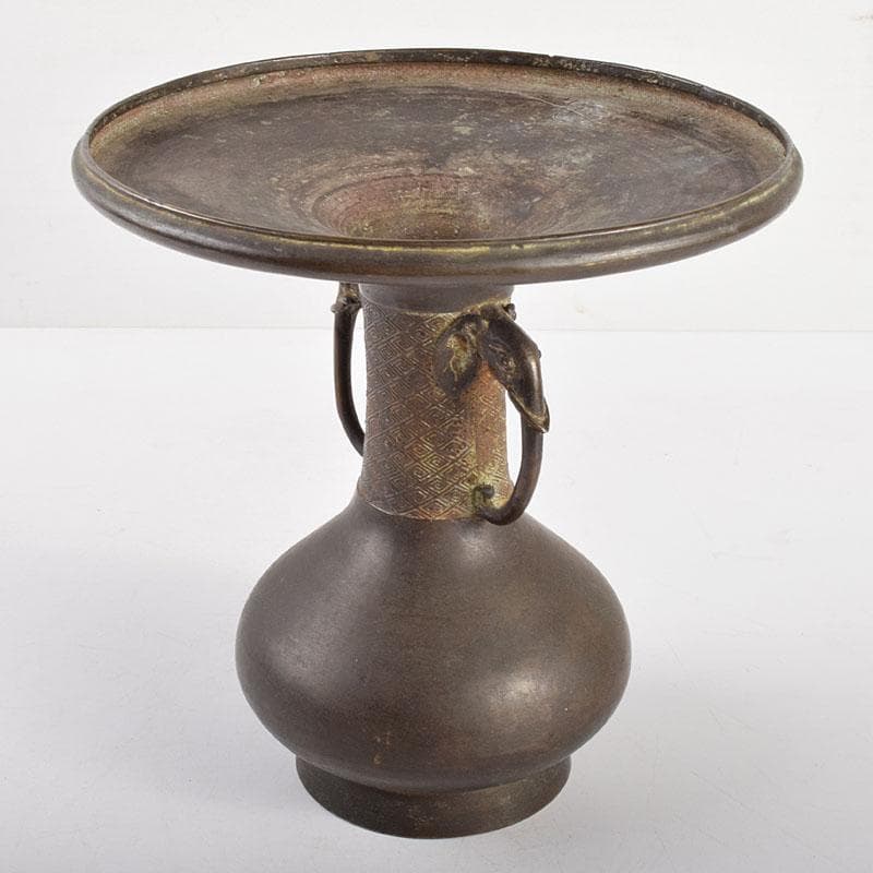 中国　大明宣徳年製款　古銅　雷文　象双耳瓶　D　R4949