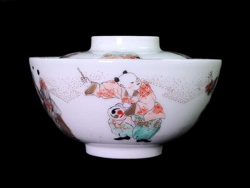 古伊万里　金襴手　唐子　童戯の図　蓋茶碗　E875ASA-CPg