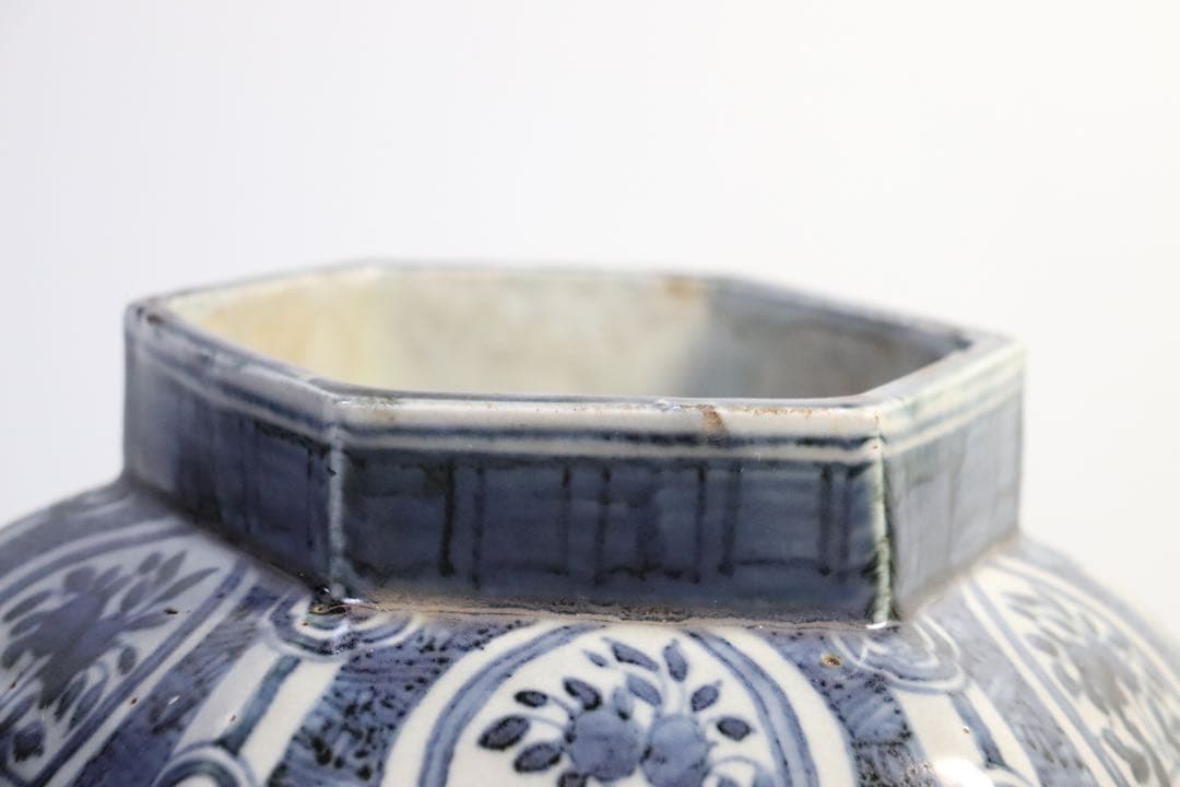 中国 染付六角瓶 鳳凰&雲鶴紋 送料込み1116