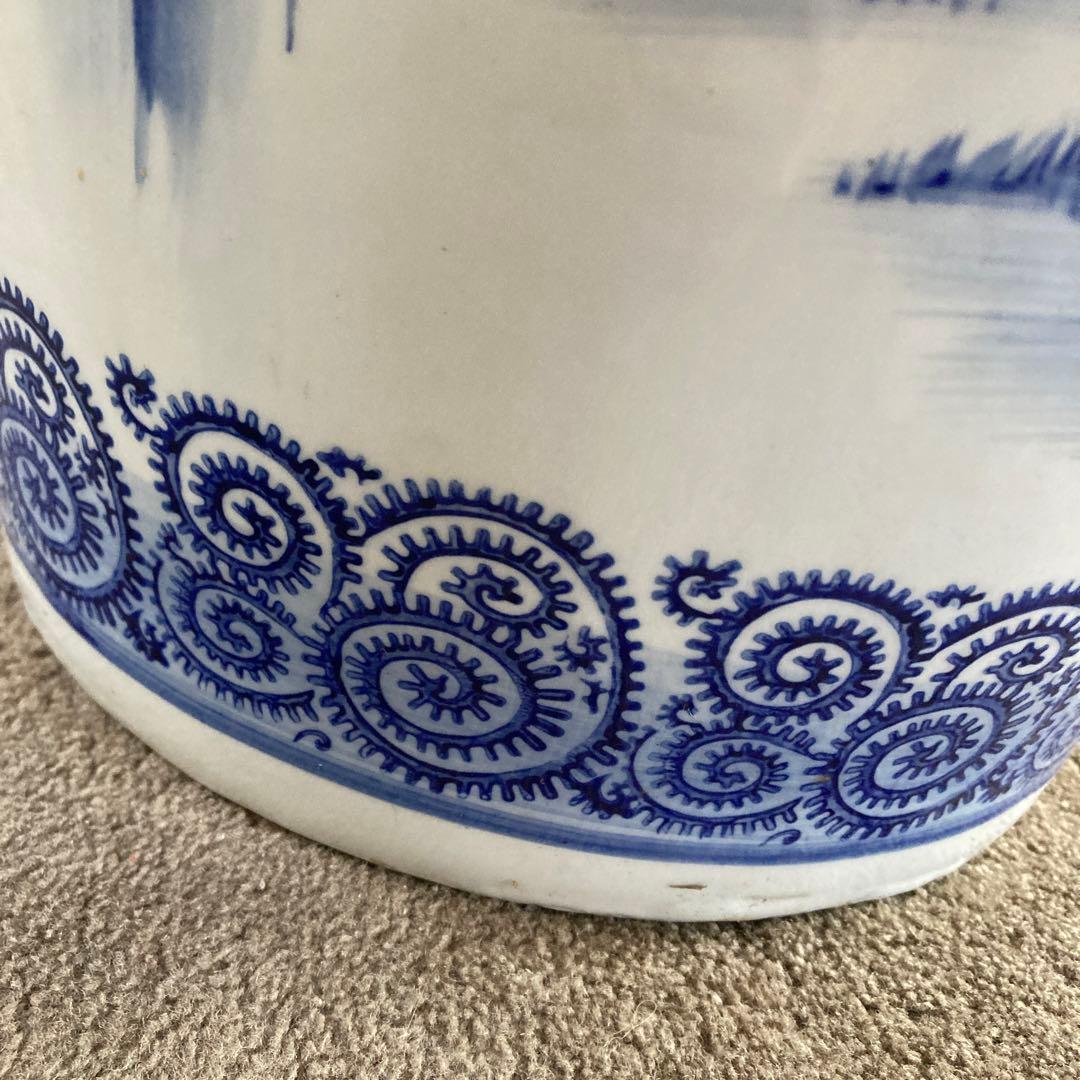 引き取り可能 特大 青 染付 山水図 大花瓶 高さ91.5cm