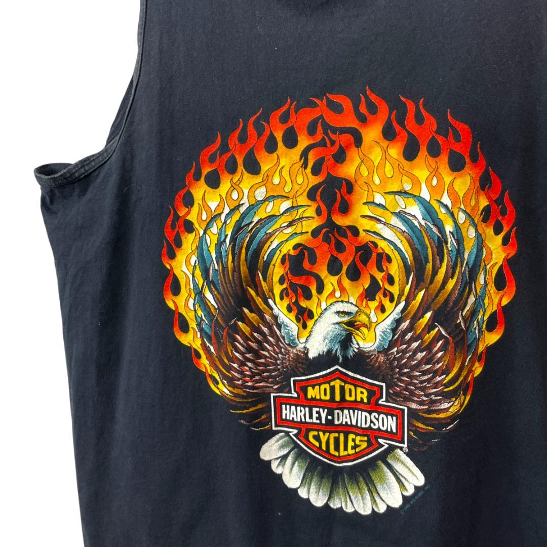 90s USA製 ハーレーダビッドソン イーグル 炎 両面 タンクトップ XL
