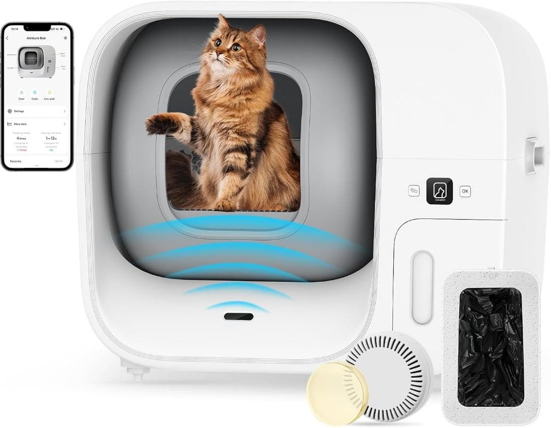 自動猫トイレ 自動清掃 自動密封 高効率除臭 安全認証 アプリ操作 多頭