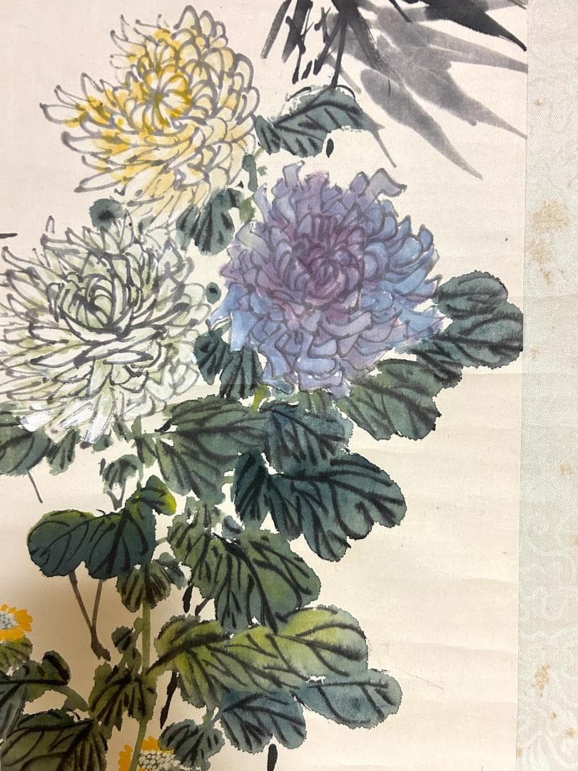痩石 掛け軸 中国書画　花鳥　西園　秋　時代物　清