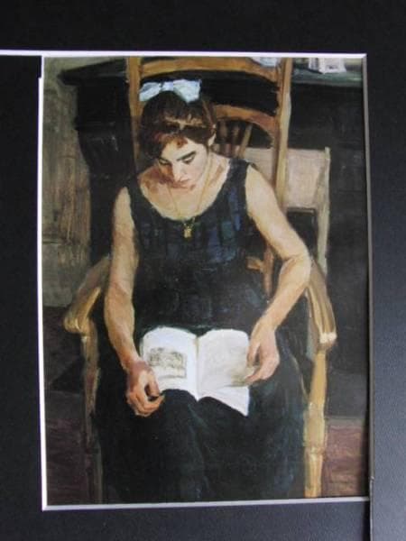 辻村八五郎、読書、希少画集画、新品額装付、状態良好