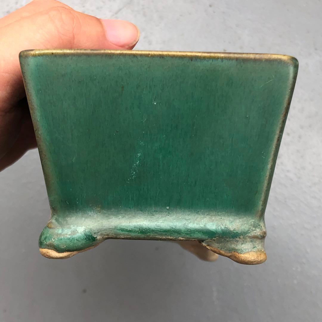 362.松峰 雲足正方2点 盆栽鉢 植木鉢 8*8*5.7cm