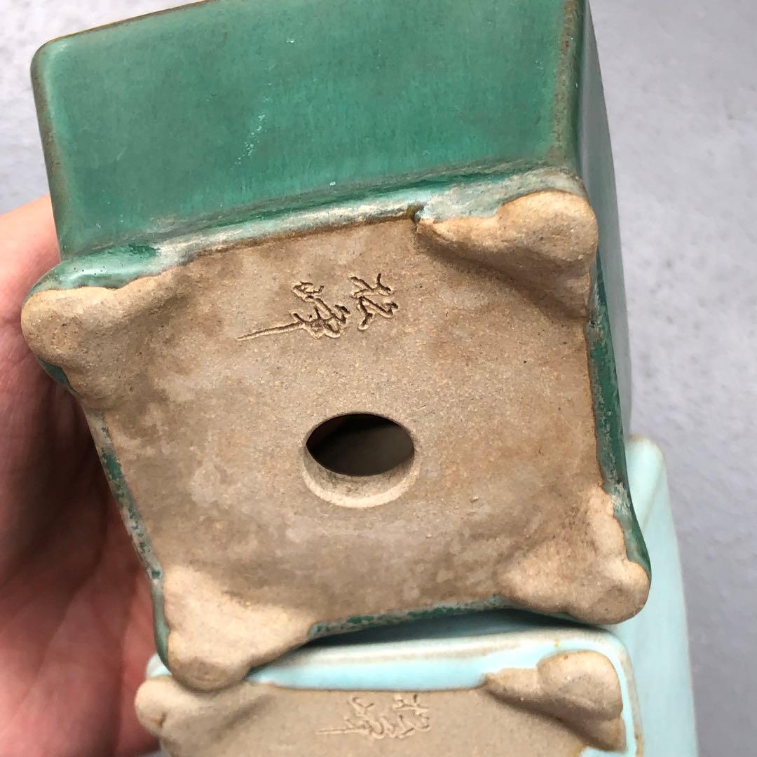 362.松峰 雲足正方2点 盆栽鉢 植木鉢 8*8*5.7cm