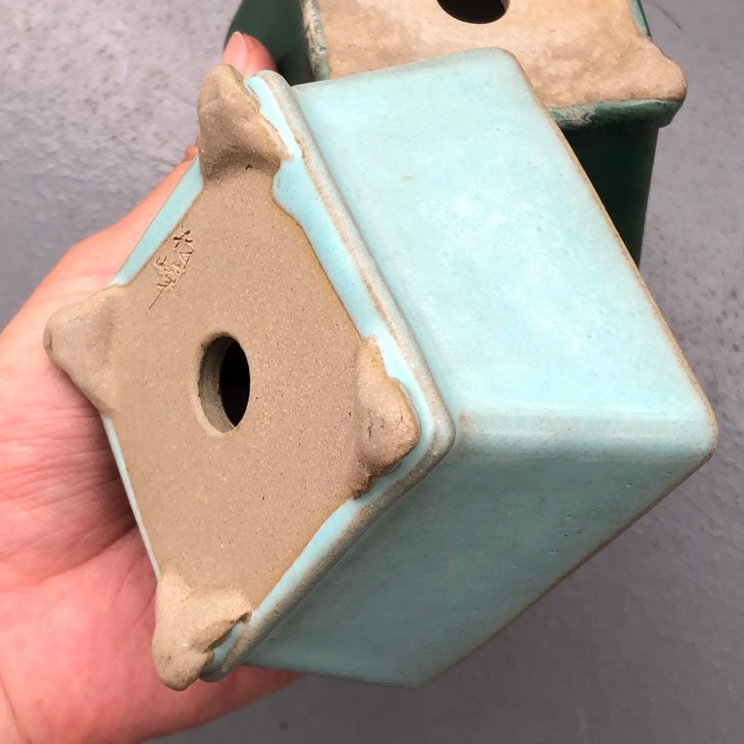 362.松峰 雲足正方2点 盆栽鉢 植木鉢 8*8*5.7cm