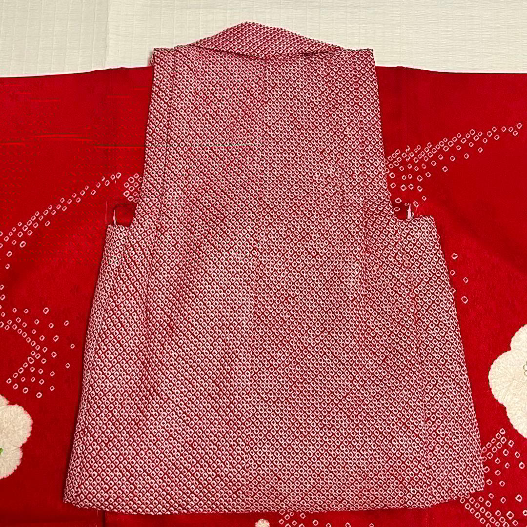 七五三 3歳 フルセット 総絞り 着物 正絹 被布 刺繍 三歳 赤 草履 753