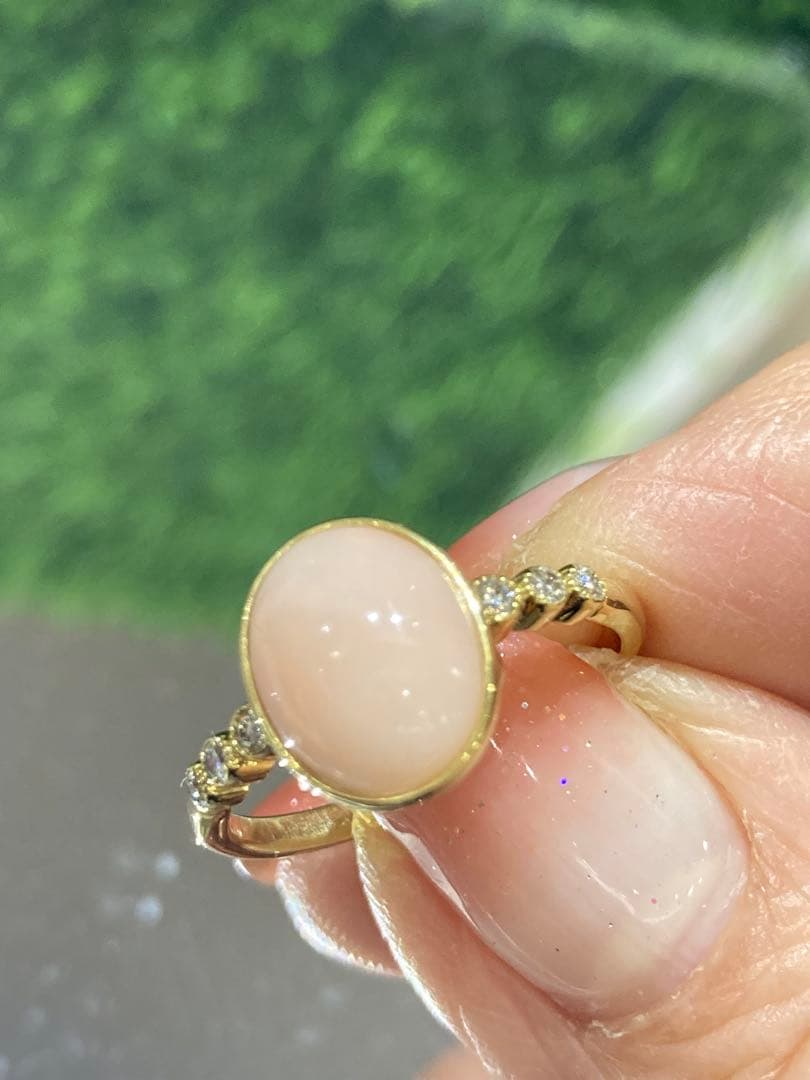 【新品未使用】K18 新海珊瑚　天然ダイヤモンド　リング