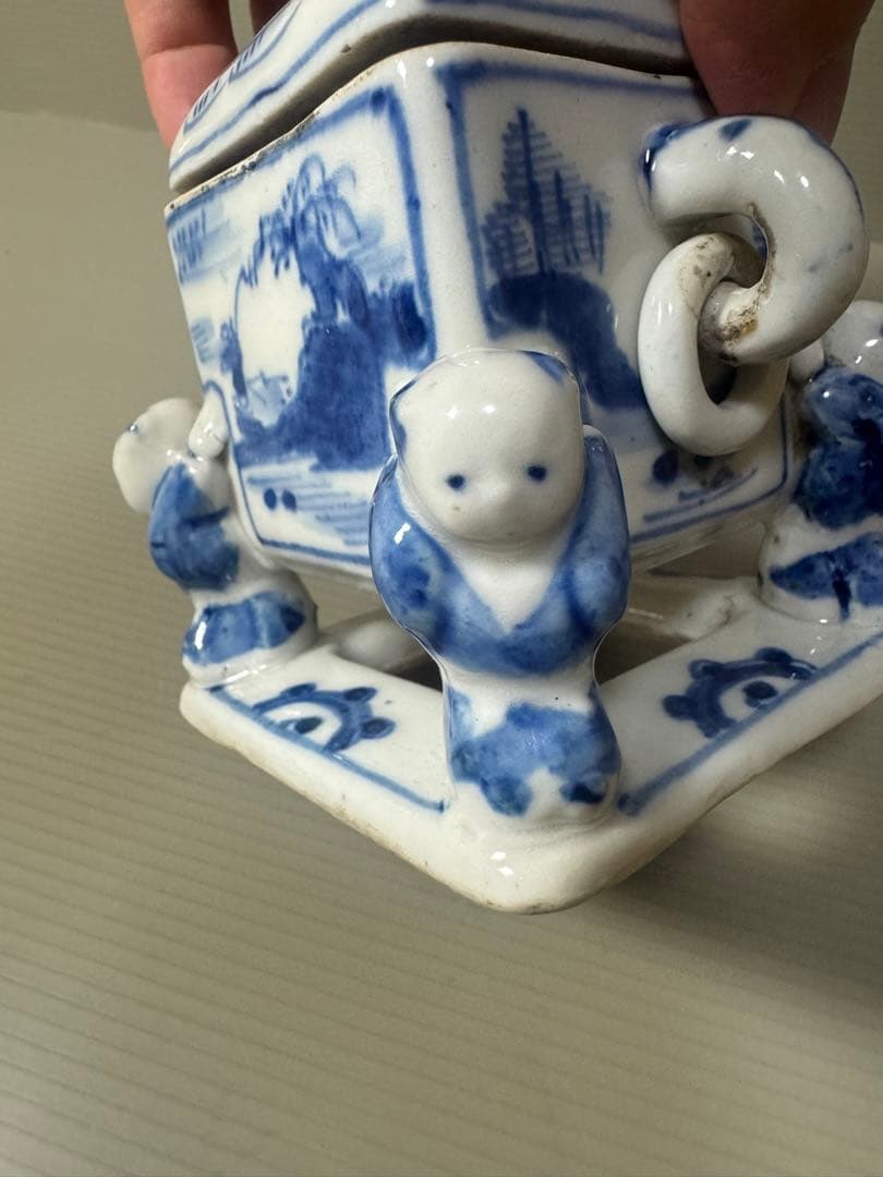 2131 骨董 『大明成化年製』銘 五童戯亀文香炉 時代物