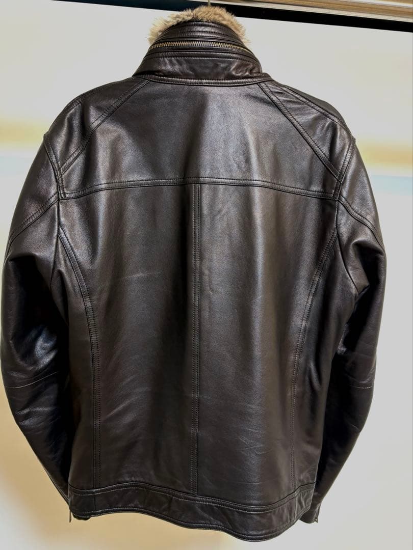 バーバリーブラックレーベル レザージャケット 中綿 ラビットファー L
