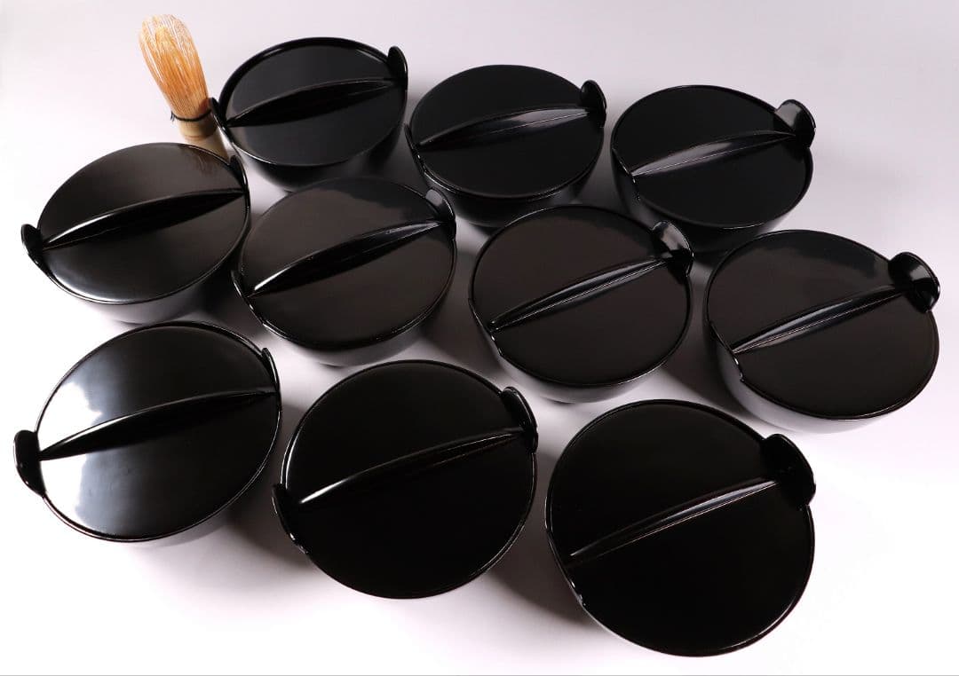 MA27 木製漆器 鍋形菓子椀 十客 鯛蒔絵 金蒔絵 色蒔絵 黒塗 木箱 魚