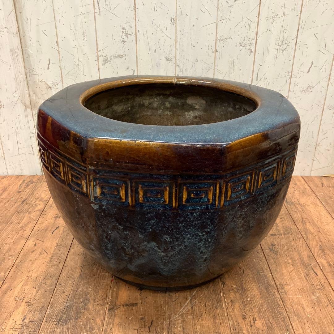 昭和レトロ 陶器製 火鉢 大型 昭和レトロ 陶器製 海鼠釉 65号 大型 火鉢
