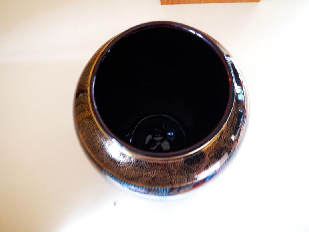 九谷/光竜☆花瓶・青粒鉄仙/箱付/25㎝X15㎝直径/