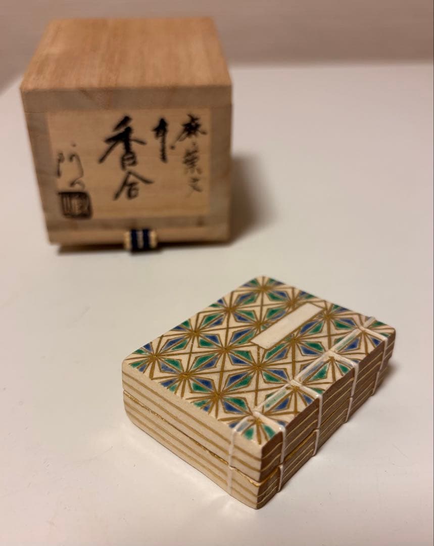 茶道具香合文本通次阿山色絵