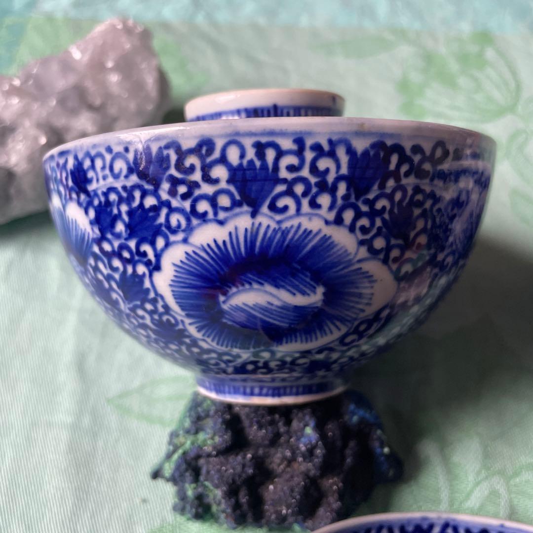 花唐草 染付 蓋付 茶碗