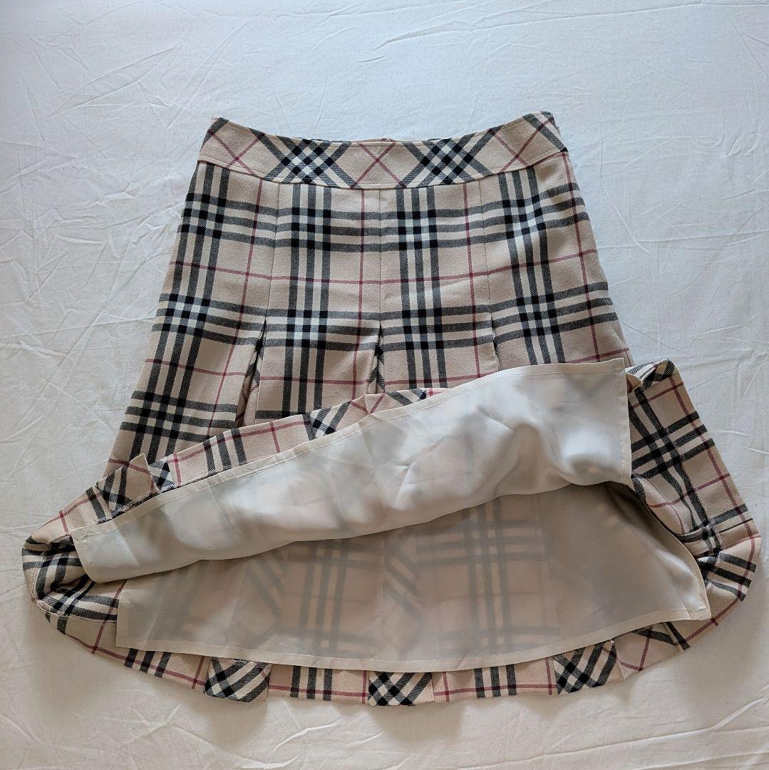 バーバリーロンドン ウール100% ノバチェックプリーツスカート 40 ひざ丈