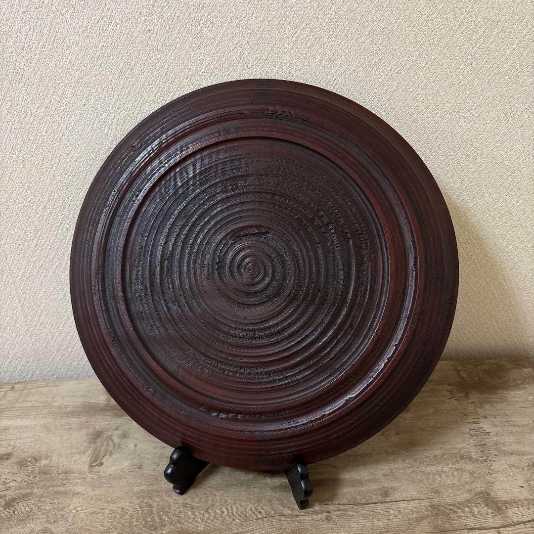 時代 彫抜色絵絵替丸盆 讃岐彫象谷塗 5枚 古