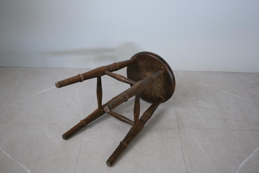 英国アンティーク木製スツール/丸椅子イス/踏み台/腰掛け/飾り棚(91-51)