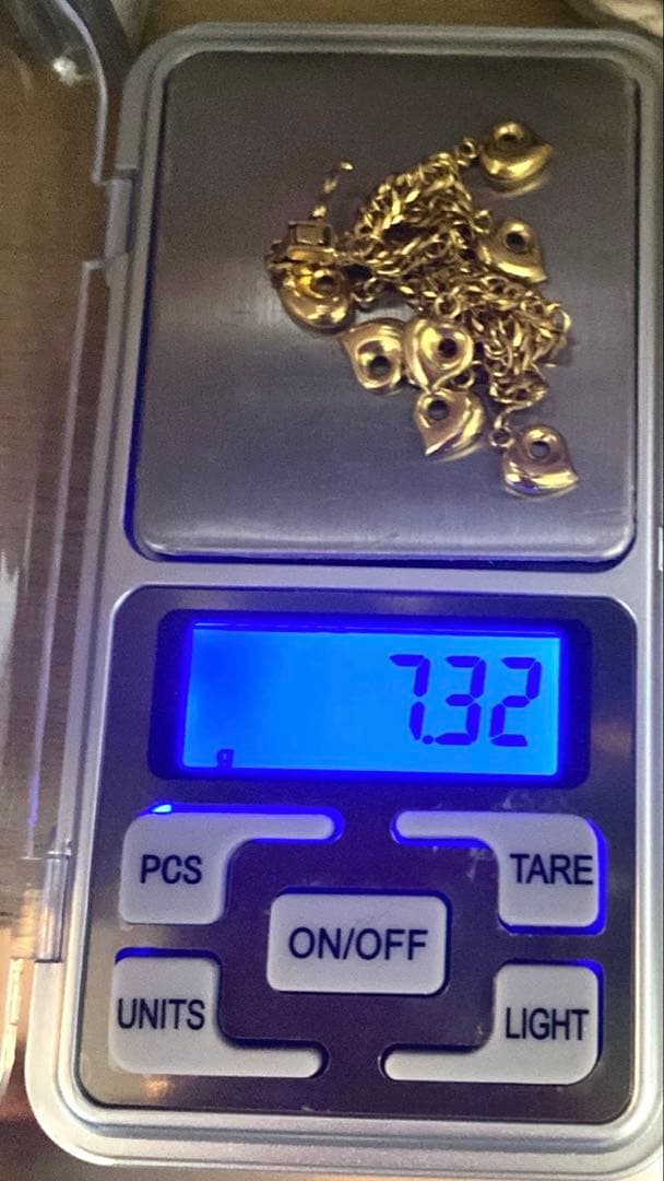 K18 YG 喜平8面トリプル ハートチャーム付き ブレスレット