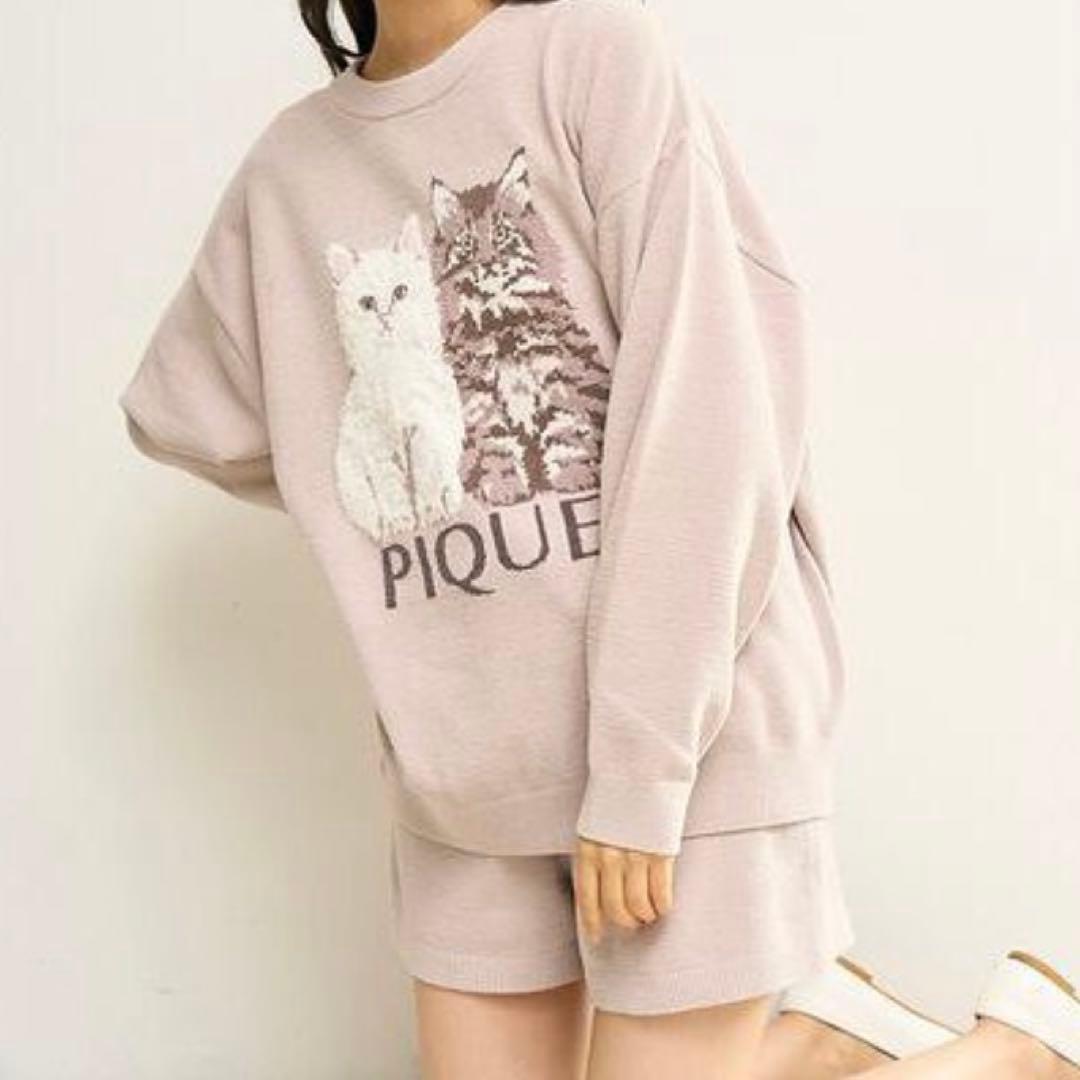 ジェラートピケ ツインキャットジャガードプルオーバー ショートパンツ セット