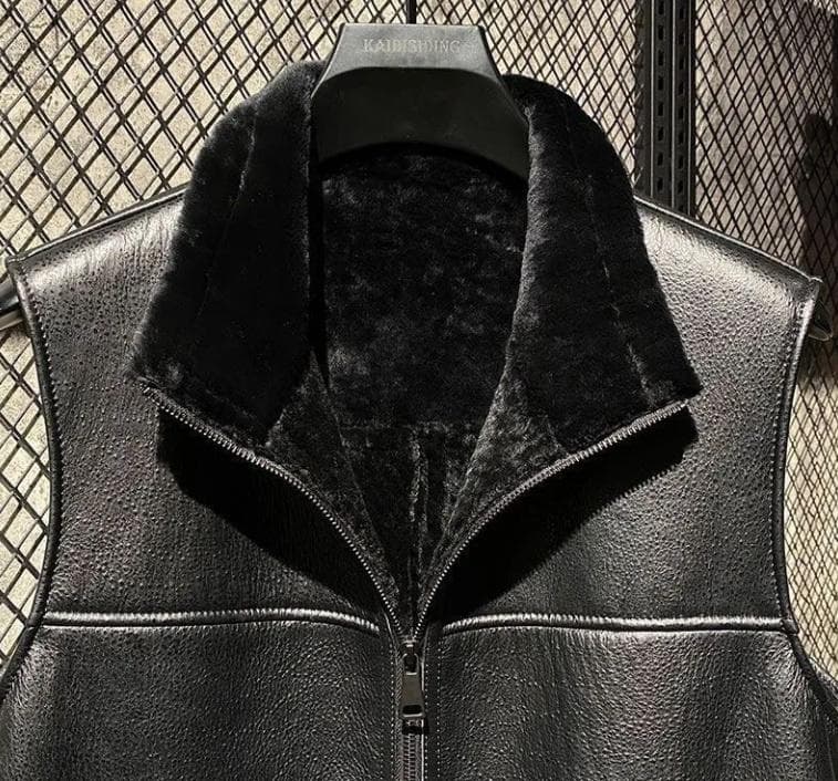 新品限定/メンズ用● 極上ラムファーのダブルフェイス裏地 ベスト黒 毛皮ファー