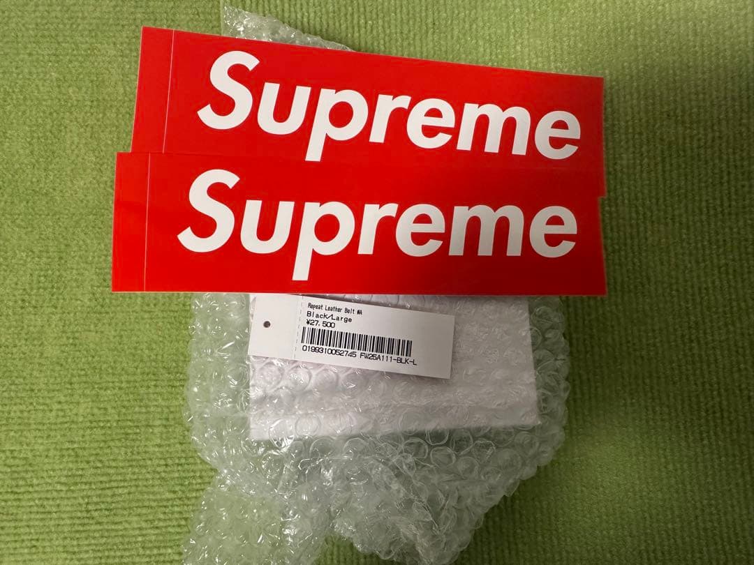 Supreme Repeat Leather Belt ブラック L 25AW
